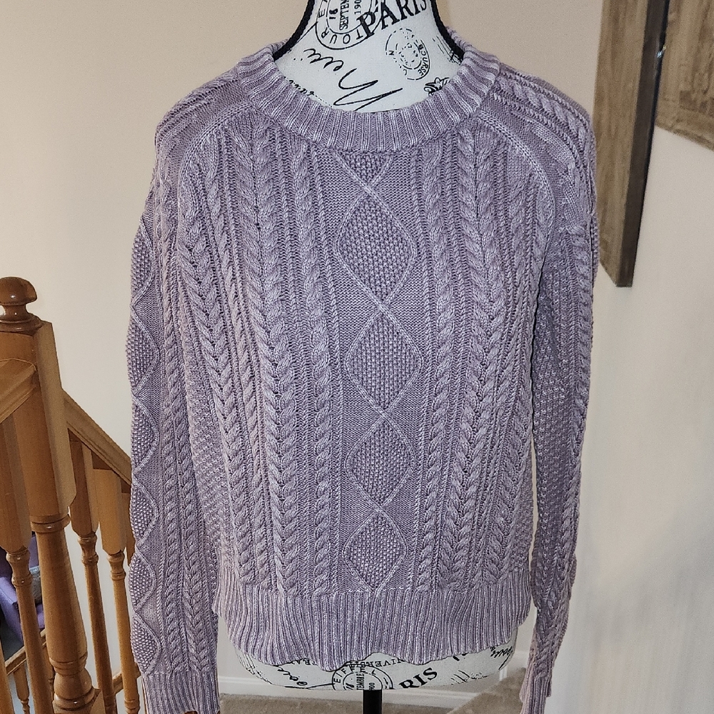 Faherty Sunwashed Purple Cable Sweater SZ M